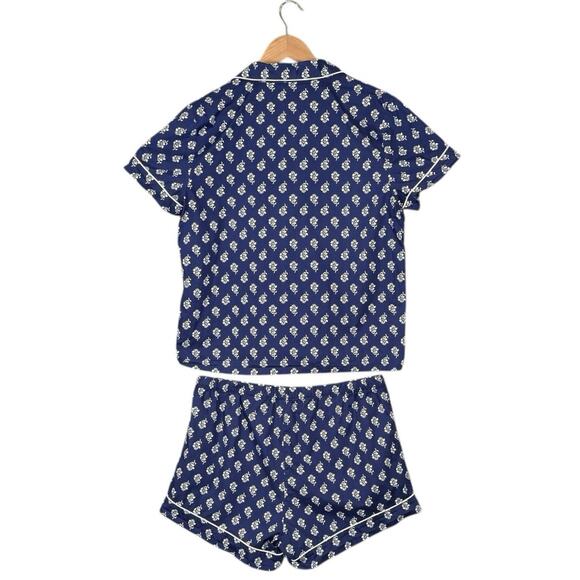 J.Crew Factory 100% Cotton Pajama Set Navy Floral Short Sleeve Button Down | M - Picture 12 of 12